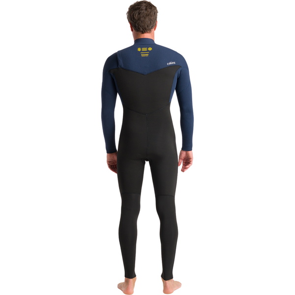 2025 C-Skins Hommes NuWave Session 4/3mm Chest Zip Combinaison Néoprène C-NSE43MCZ - Black / Bluestone X / Saffron